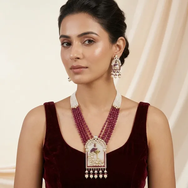 Maroon_Brass_And_Gold_Plated_Necklace_Set_For_Women