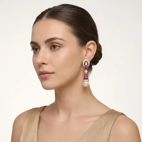 Pink_&_White_Brass_And_Gold_Plated_Drop_Earrings_For_Women