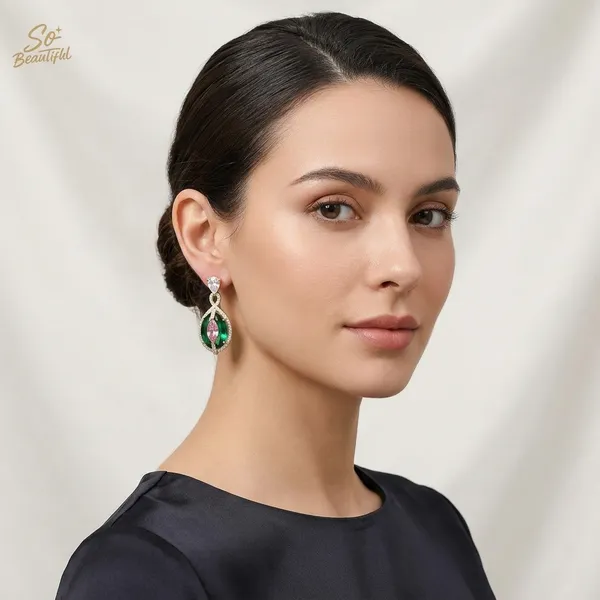 Gold_&_Green_Brass_And_Gold_Plated_Drop_Earrings_For_Women