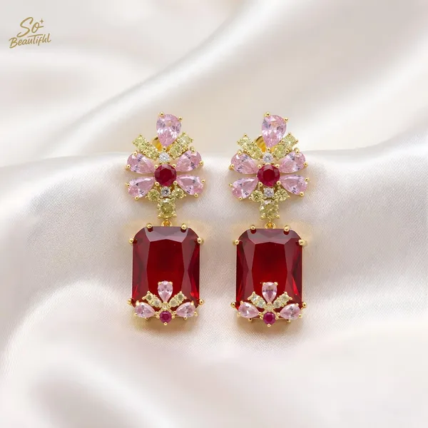 Gold_&_Red_Brass_And_Gold_Plated_Drop_Earrings_For_Women
