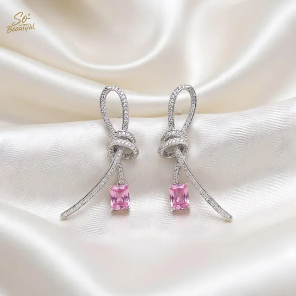 Silver_&_Pink_Brass_And_Silver_Plated_Drop_Earrings_For_Women