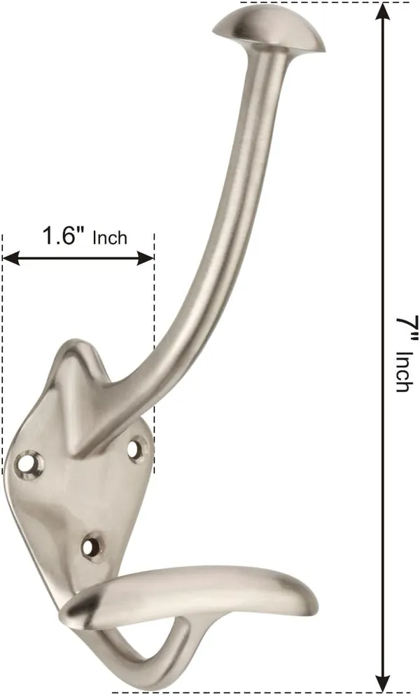 NAVRASS_HARDWARES_Brass_Wall_Mount_Hat_and_Coat_Hook,_Traditional_Style,_Lacquered_Finish_(Nickel_Matte)