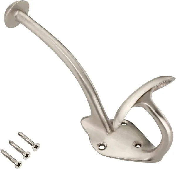NAVRASS_HARDWARES_Brass_Wall_Mount_Hat_and_Coat_Hook,_Traditional_Style,_Lacquered_Finish_(Nickel_Matte)