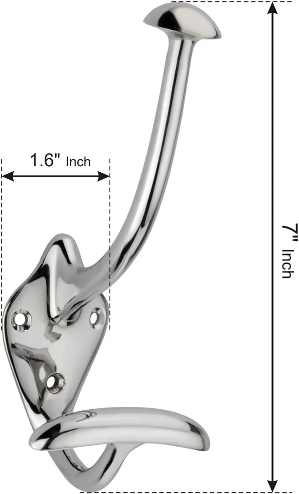 NAVRASS_HARDWARES_Brass_Wall_Mount_Hat_and_Coat_Hook,_Traditional_Style,__(Polished_Chrome)