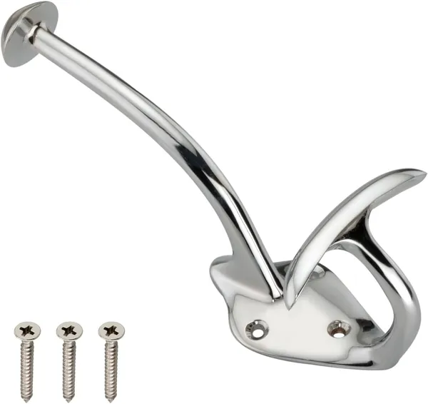 NAVRASS_HARDWARES_Brass_Wall_Mount_Hat_and_Coat_Hook,_Traditional_Style,__(Polished_Chrome)