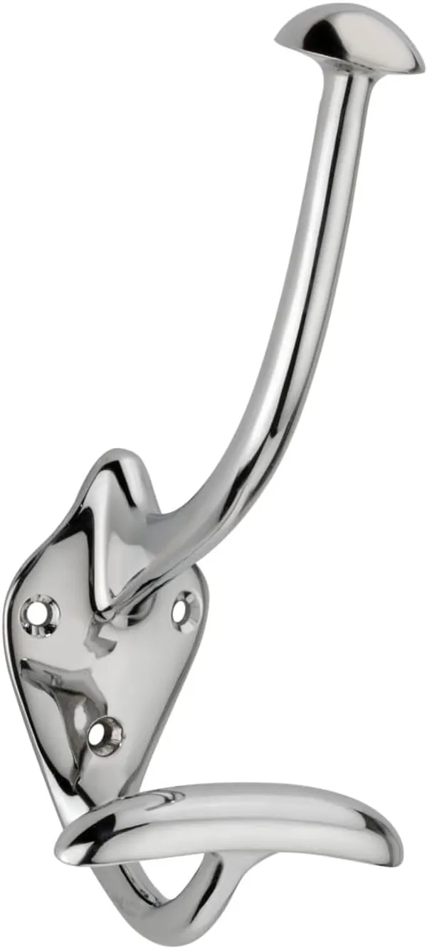 NAVRASS_HARDWARES_Brass_Wall_Mount_Hat_and_Coat_Hook,_Traditional_Style,__(Polished_Chrome)