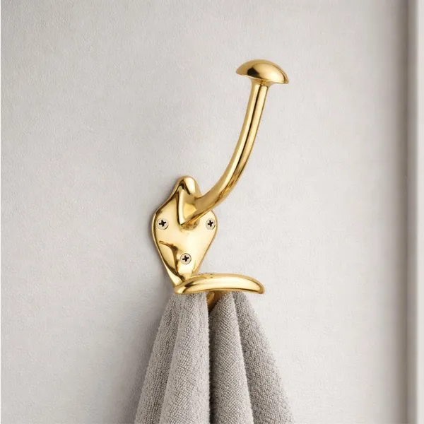 NAVRASS_HARDWARES_Brass_Wall_Mount_Hat_and_Coat_Hook,_Traditional_Style,_Lacquered_Finish_(Lacquered_Brass)