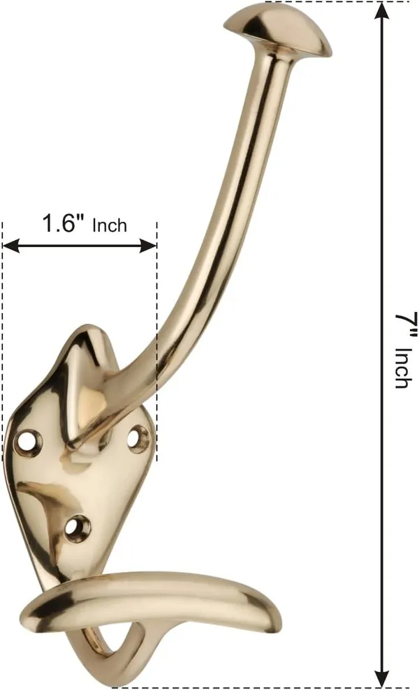 NAVRASS_HARDWARES_Brass_Wall_Mount_Hat_and_Coat_Hook,_Traditional_Style,_Lacquered_Finish_(Lacquered_Brass)