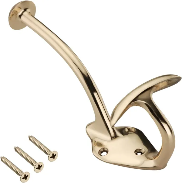NAVRASS_HARDWARES_Brass_Wall_Mount_Hat_and_Coat_Hook,_Traditional_Style,_Lacquered_Finish_(Lacquered_Brass)