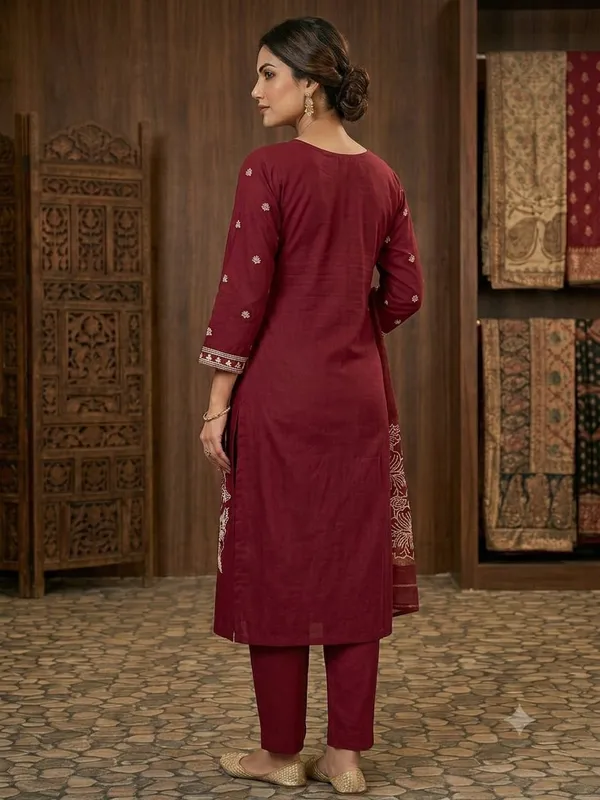 Maroon_Embroidered_Kurta_Pant_Dupatta_Set_for_Women_&_Girls