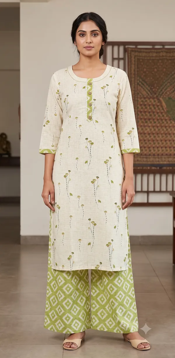 Cream_Printed_Straight_Kurta_Pant_Set_For_Women_&_Girls
