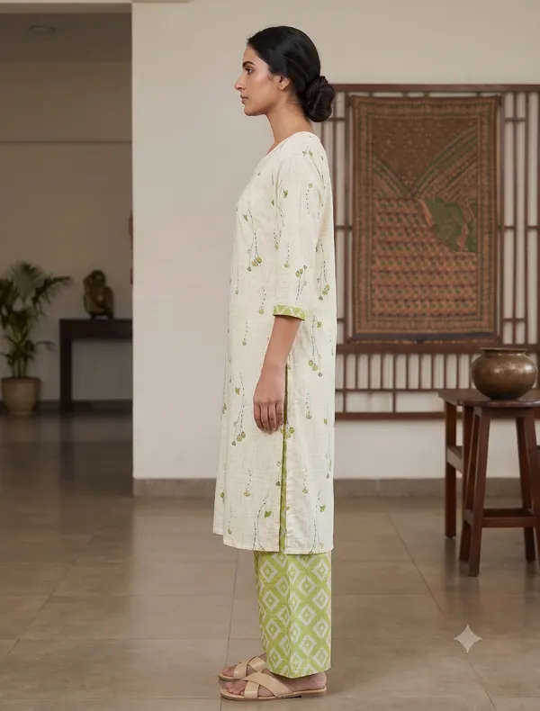 Cream_Printed_Straight_Kurta_Pant_Set_For_Women_&_Girls
