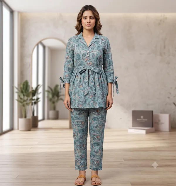 Teal_Paisley_Flared_Co-Ord_Set_For_Women_&_Girls