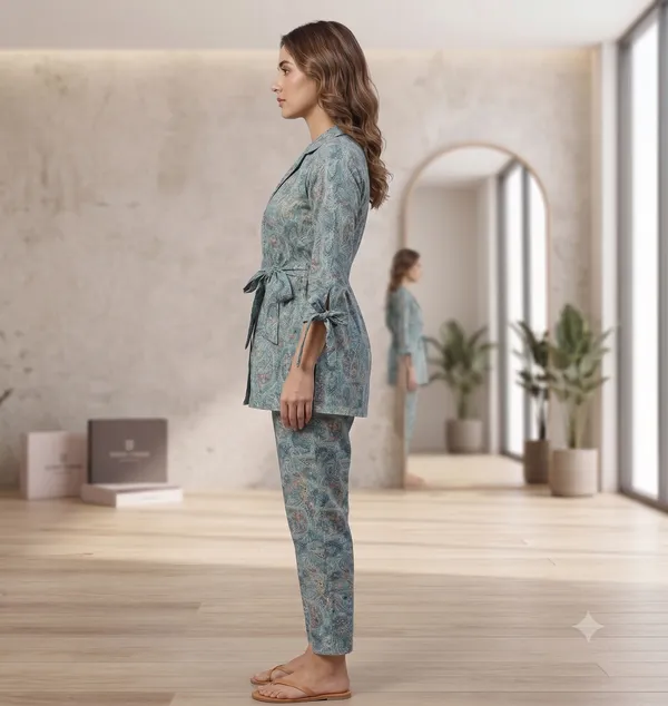 Teal_Paisley_Flared_Co-Ord_Set_For_Women_&_Girls