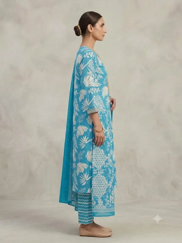 Blue_Floral_Print_Straight_Kurta_Pant_Dupaat_Set_for_Women_&_Girls
