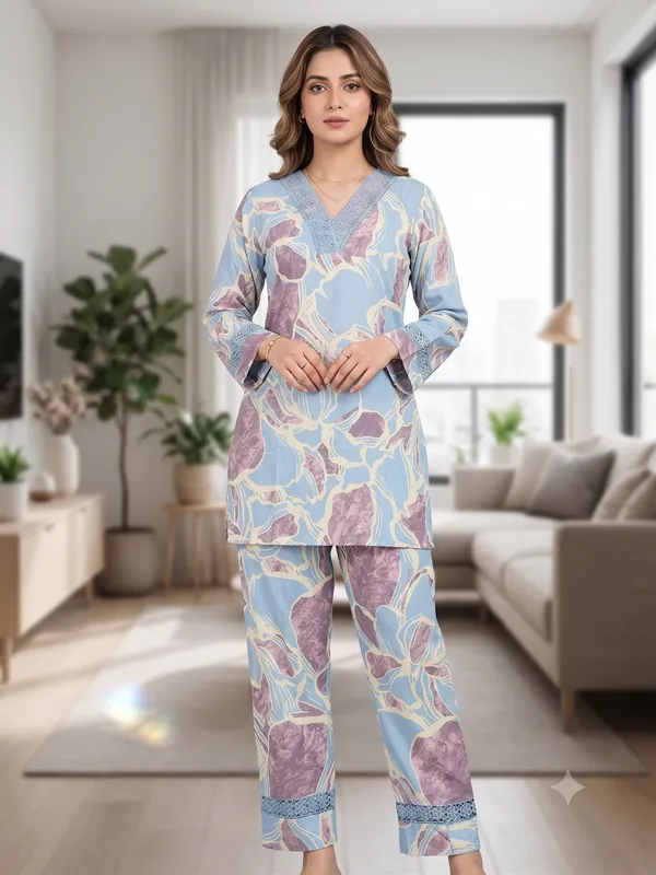 Blue_Printed_Straight_Kurta_Pant_Set_For_Women_&_Girls