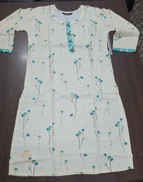 Cream_Cotton_Printed_Kurti_Pant_set_for_Women_&_Girls