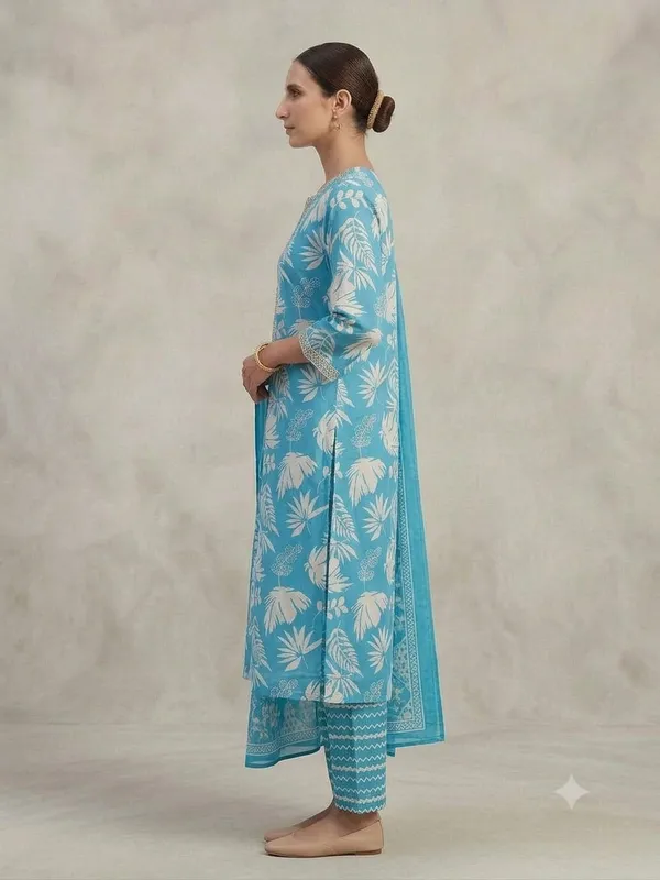 Blue_Floral_Print_Straight_Kurta_Pant_Dupaat_Set_for_Women_&_Girls