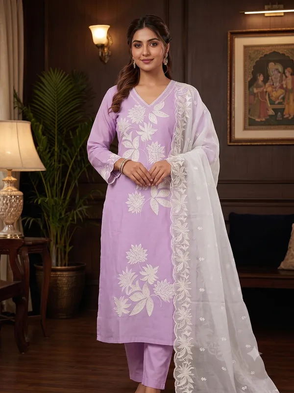 Lavender_Embroidered_Straight_Kurta_Pant_Dupatta_Set_For_Women_&_Girls
