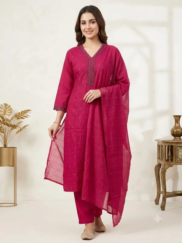 Magenta_Embellished_Kurta_Pant_Dupatta_Set_for_Women_&_Girls