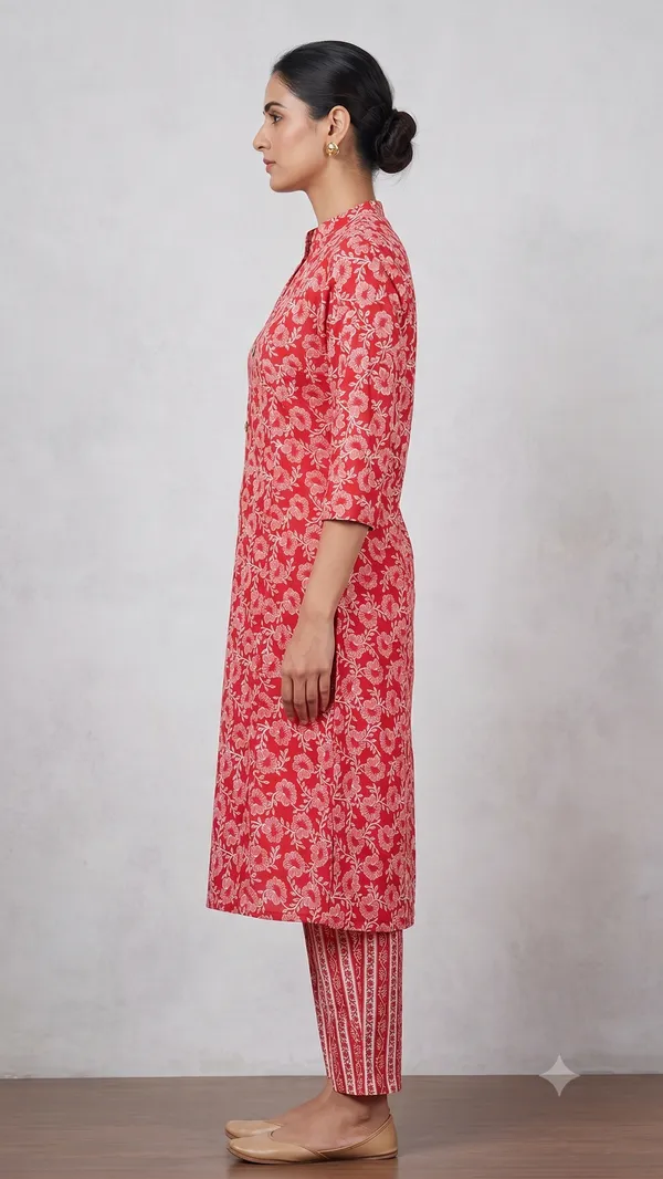 Red_Floral_Print_Kurta_Pant_Set_For_Women_&_Girls
