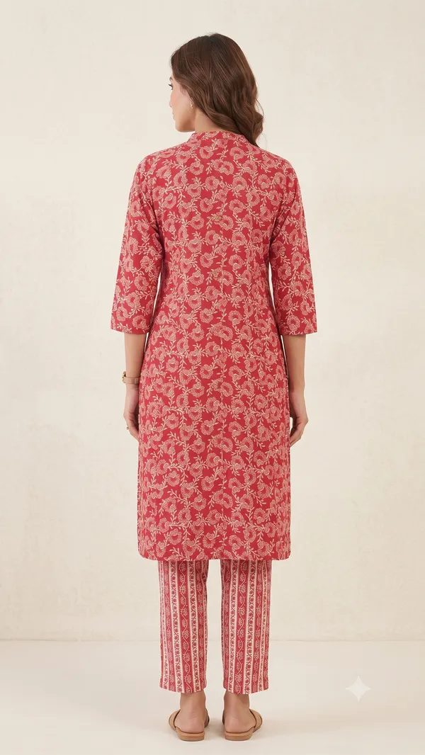 Red_Floral_Print_Kurta_Pant_Set_For_Women_&_Girls