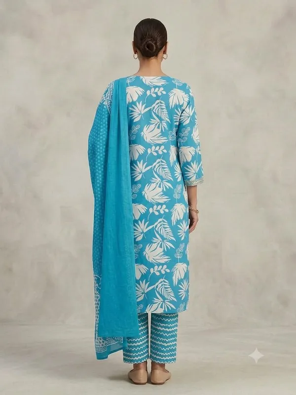 Blue_Floral_Print_Straight_Kurta_Pant_Dupaat_Set_for_Women_&_Girls