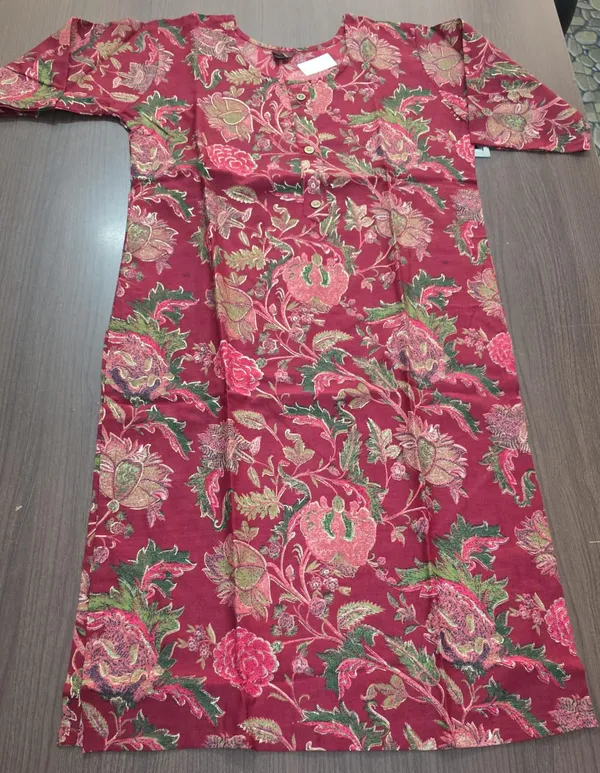 Maroon_Floral_Print_Straight_Kurti_Pant_set_for_Women_&_Girls