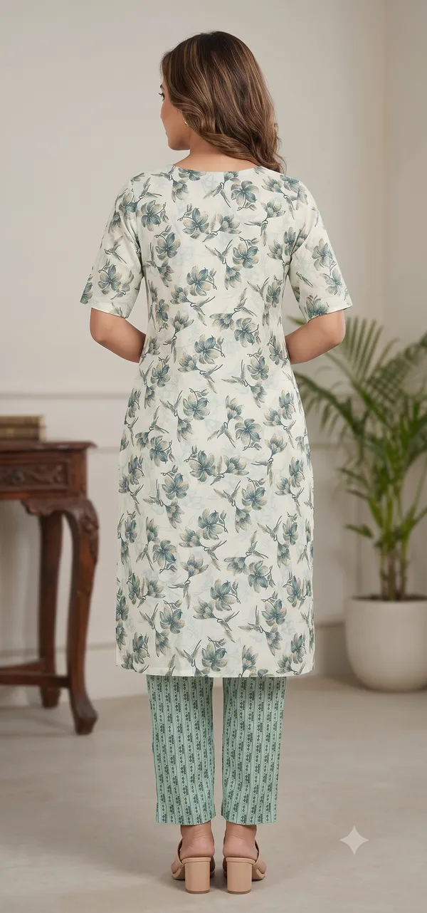 Light_Blue_Floral_Print_Straight_Kurta_Pant_Set_For_Women_&_Girls
