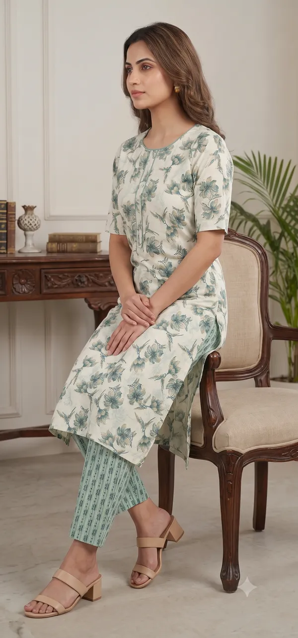 Light_Blue_Floral_Print_Straight_Kurta_Pant_Set_For_Women_&_Girls