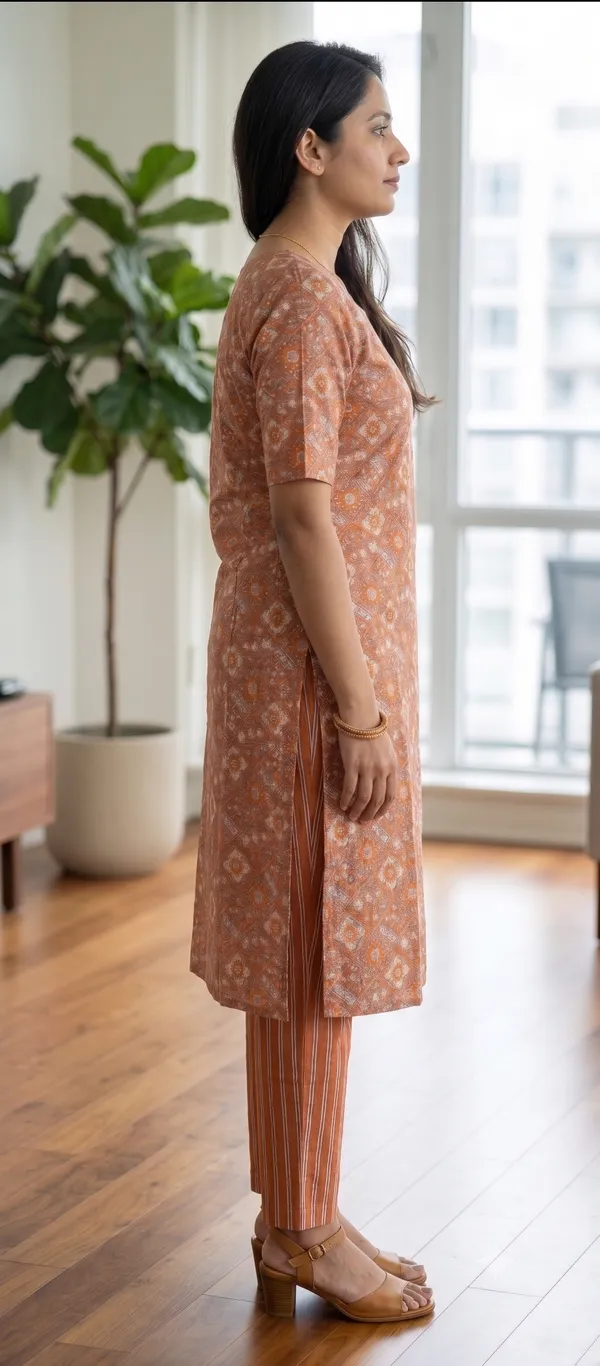 Rust_Printed_Straight_Kurta_Pant_Set_For_Women_&_Girls