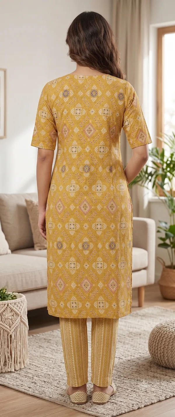 Mustard_Printed_Kurta_Pant_Set_For_Women_&_Girls