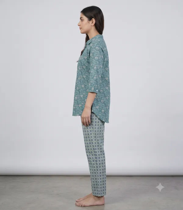 Teal_Printed_Straight_Co-Ord_Set_For_Women_&_Girls