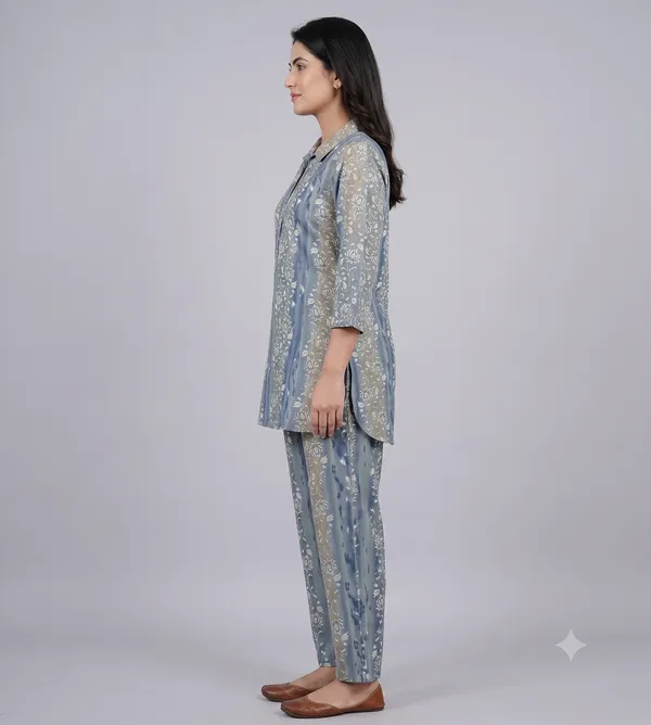 Blue_Floral_Print_Collared_Co-Ord_Set_For_Women_&_Girls