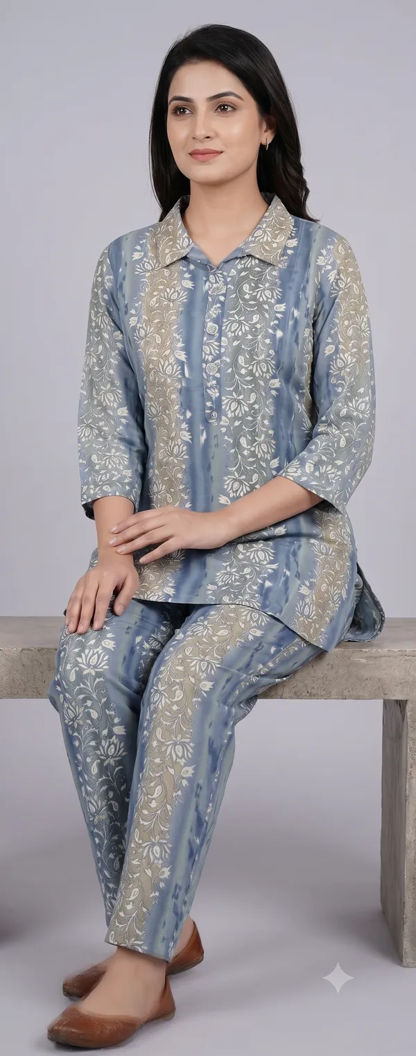 Blue_Floral_Print_Collared_Co-Ord_Set_For_Women_&_Girls