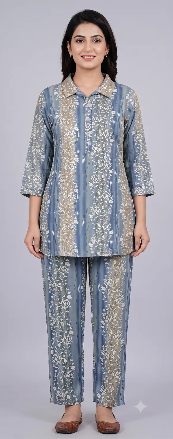 Blue_Floral_Print_Collared_Co-Ord_Set_For_Women_&_Girls