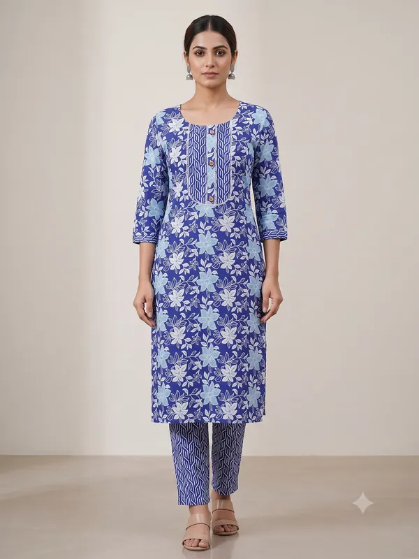 Blue_Printed_Straight_Kurta_Pant_Set_For_Women_&_Girls
