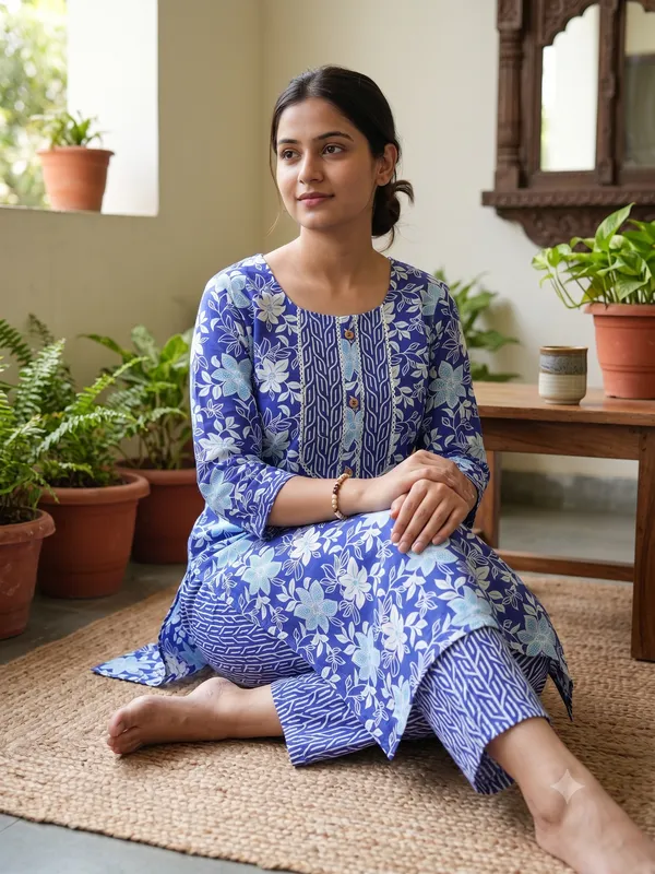 Blue_Printed_Straight_Kurta_Pant_Set_For_Women_&_Girls