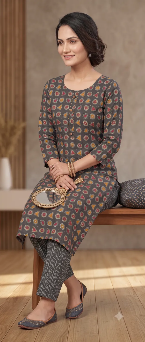 Grey_Printed_Kurta_Pant_Set_For_Women_&_Girls