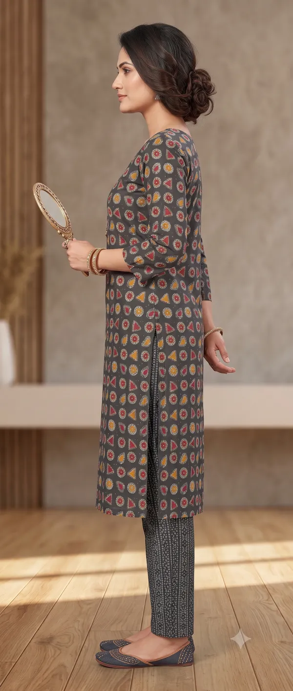 Grey_Printed_Kurta_Pant_Set_For_Women_&_Girls