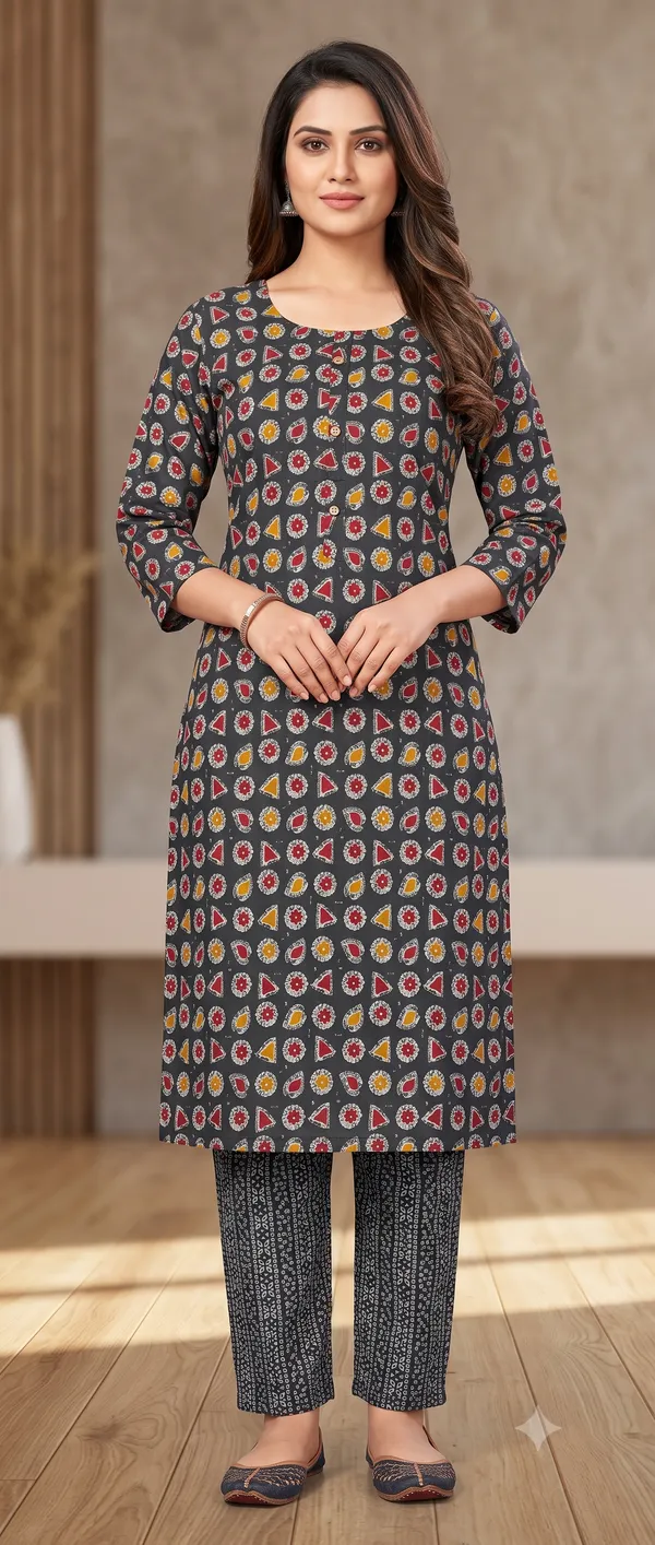 Grey_Printed_Kurta_Pant_Set_For_Women_&_Girls