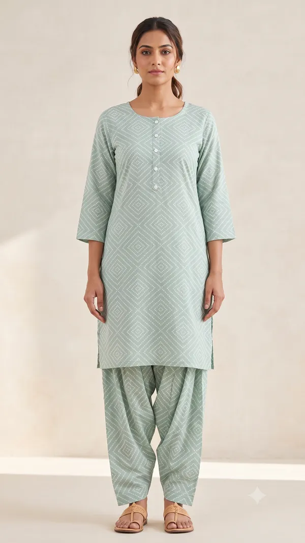 Sage_Green_Printed_Kurti_Salwar_Set_For_Women_&_Girls