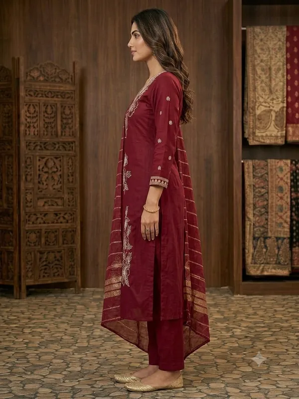 Maroon_Embroidered_Kurta_Pant_Dupatta_Set_for_Women_&_Girls
