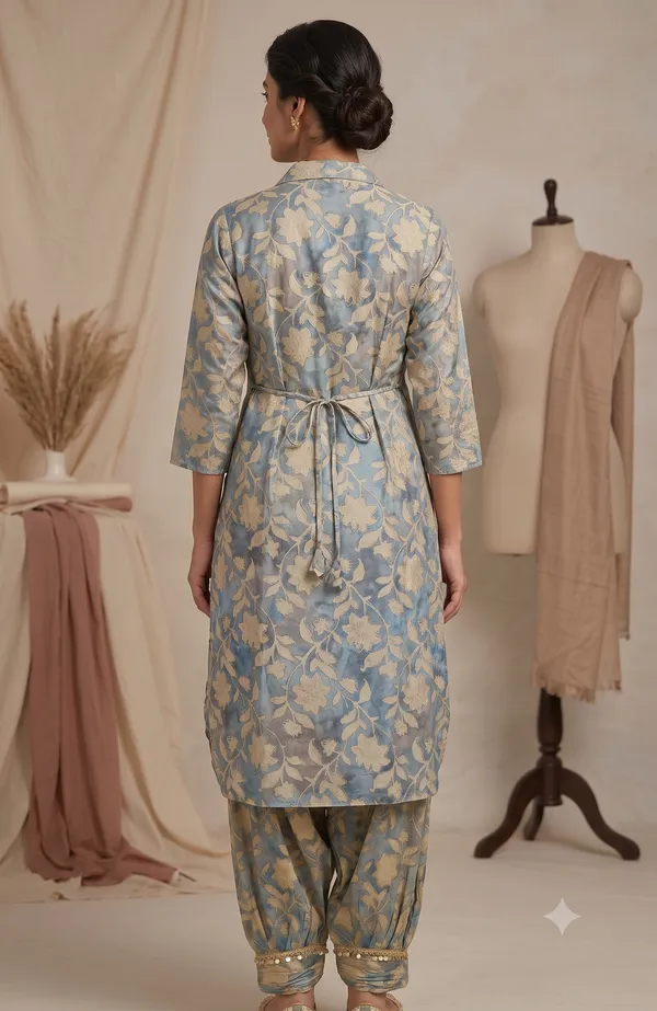Blue_Floral_Print_Afghani_Kurti_Salwar_Set_For_Women_&_Girls