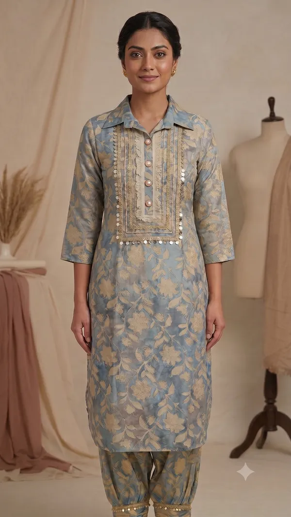 Blue_Floral_Print_Afghani_Kurti_Salwar_Set_For_Women_&_Girls
