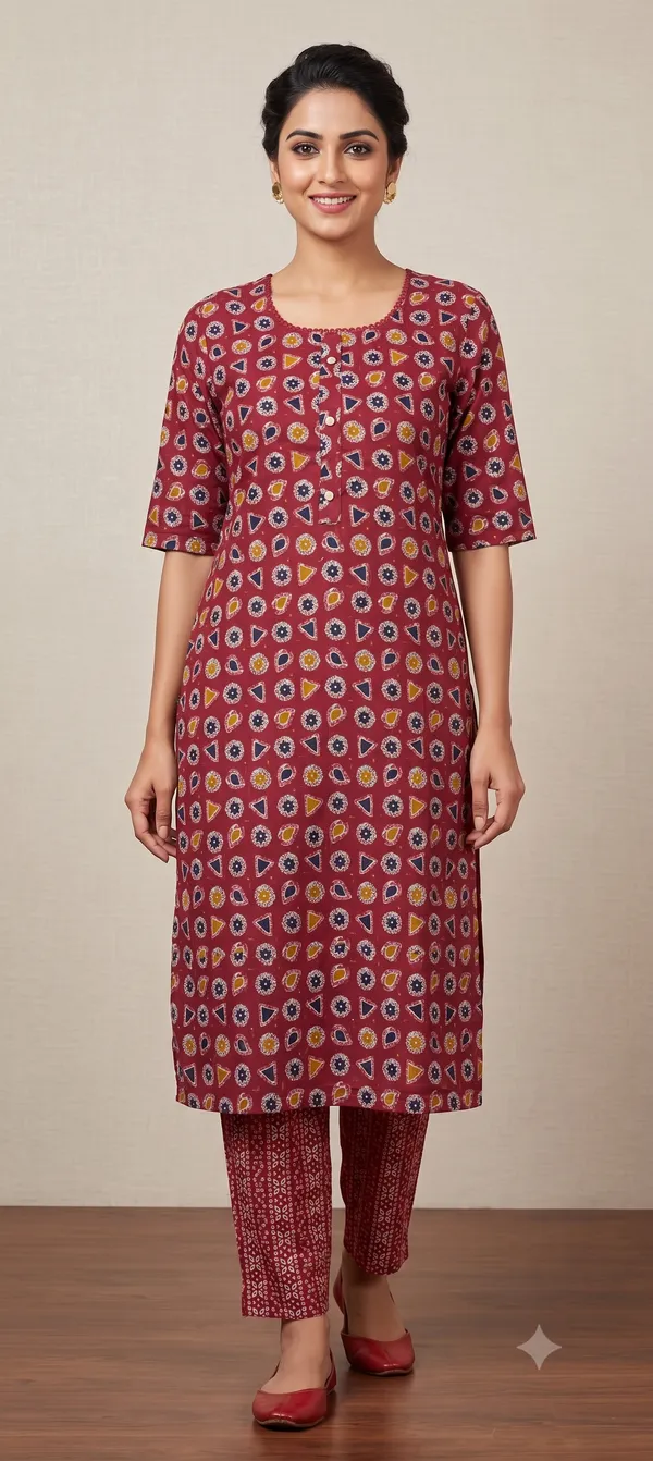 Maroon_Printed_Straight_Kurta_Pant_Set_For_Women_&_Girls