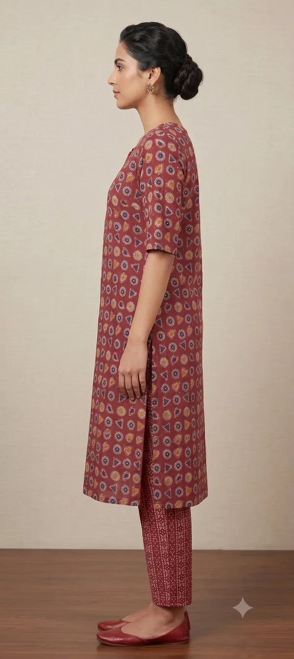 Maroon_Printed_Straight_Kurta_Pant_Set_For_Women_&_Girls