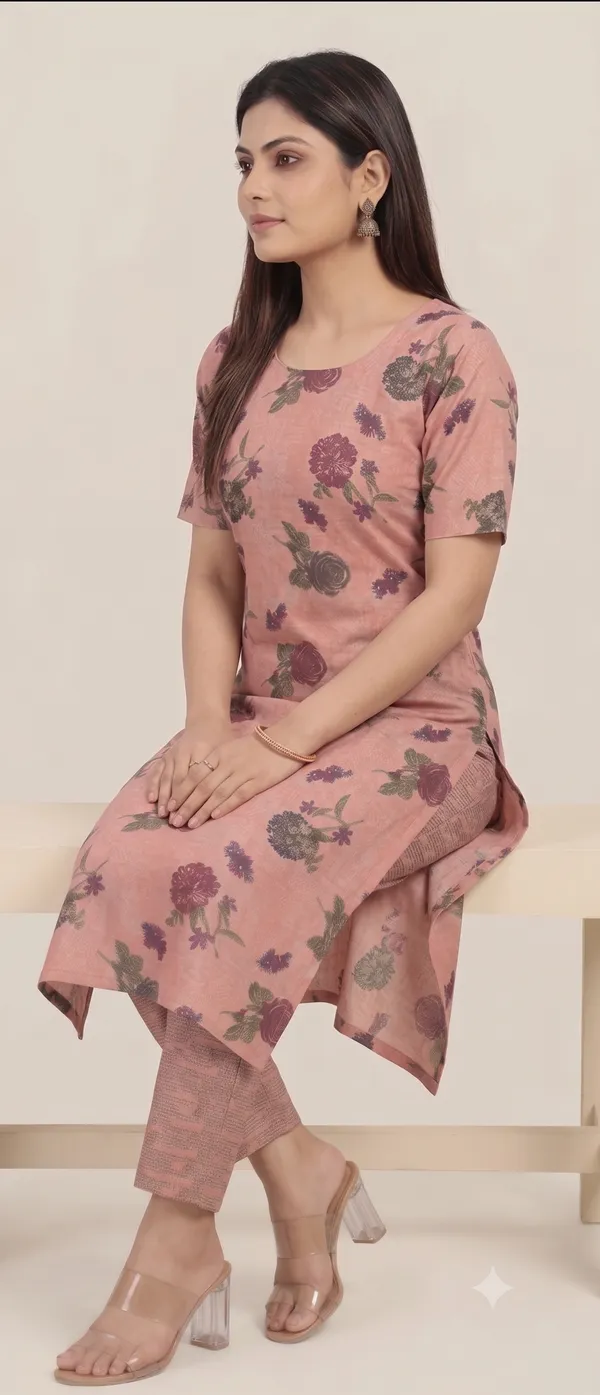 Pink_Floral_Print_Straight_Kurta_Pant_Set_For_Women_&_Girls