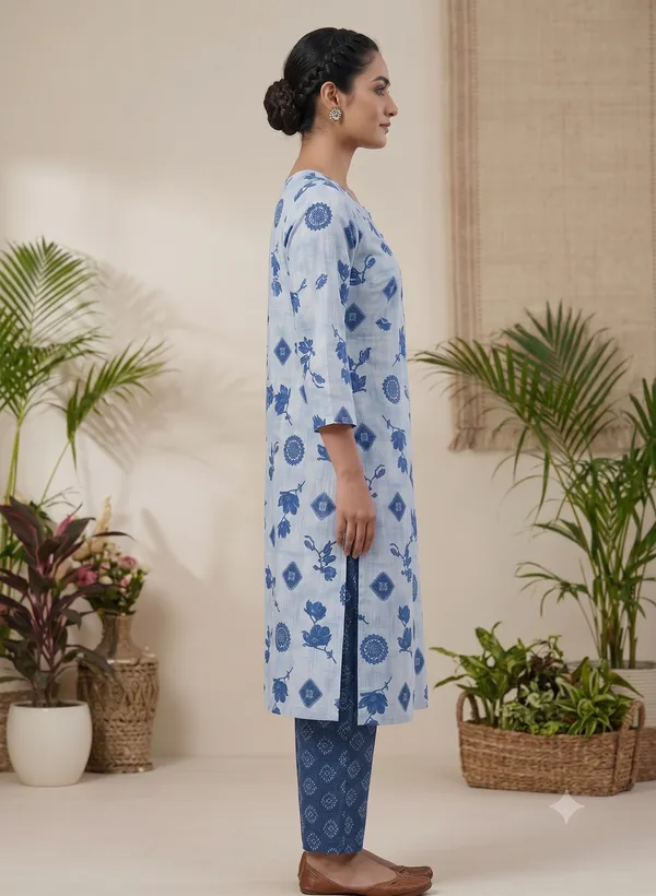 White_Printed_Straight_Kurti_Pant_Set_For_Women_&_Girls