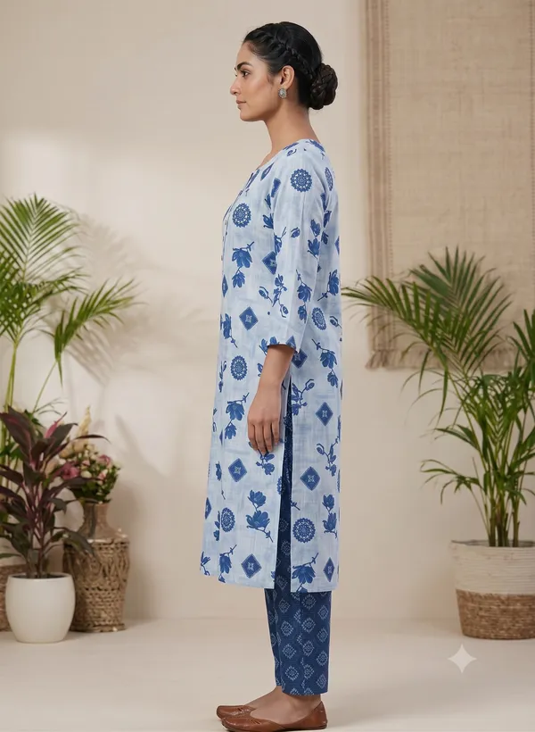 White_Printed_Straight_Kurti_Pant_Set_For_Women_&_Girls